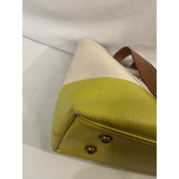 Fossil Austin Fab Shopper Tote Citrus Yellow Tan Coated Canvas Book Beach Bag - Picture 10 of 14